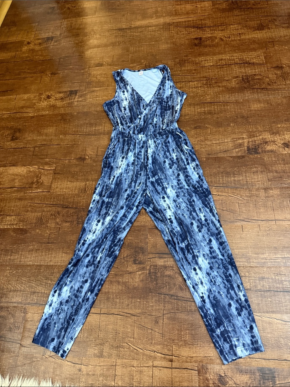 Old Navy Navy and Light Blue Tie-Dye Sleeveless Jumpsuit